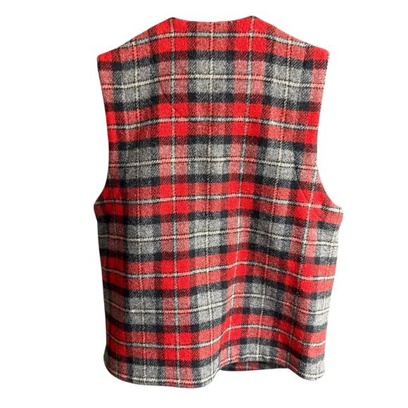 Eddie Bauer Wool Vintage Plaid Button Vest Red Grey Medium Preppy Prep Old Money - Picture 2 of 8